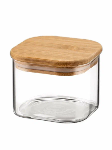 TECO банка д/сыпучих продуктов с бамбуковой крышкой стекло 600мл TC-J600-06